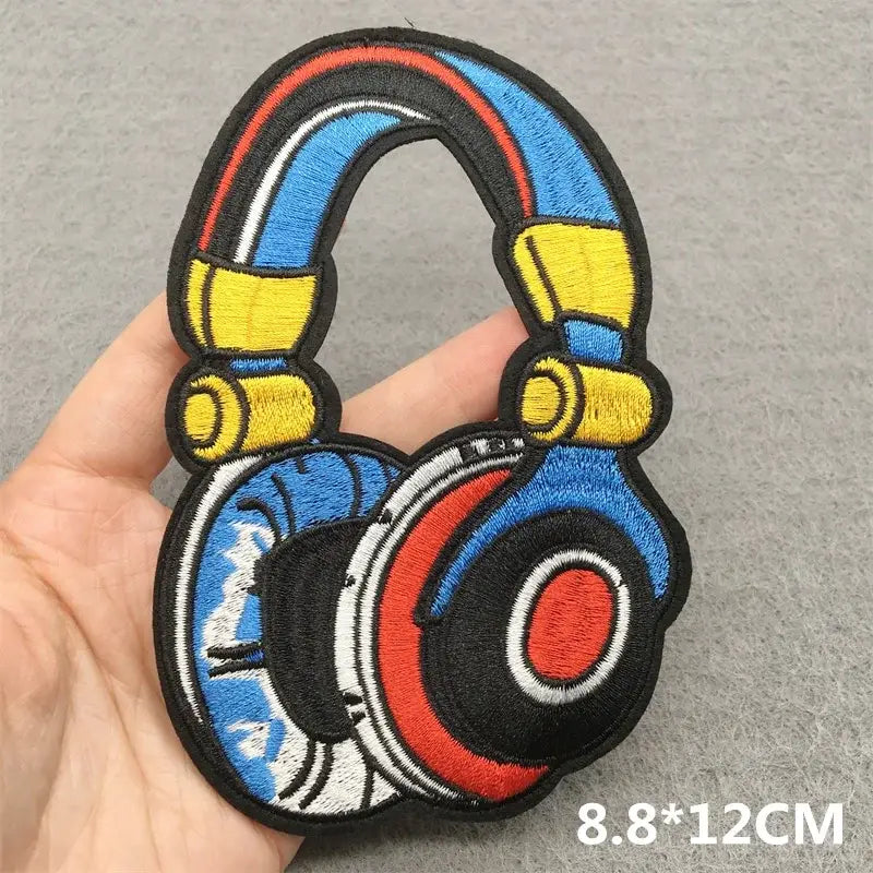 Rock Music Embroidered Patches on Clothes Stickers DIY Ironing Appliques Patches for Clothing Jacket Jeans Headset Guitar Stripe