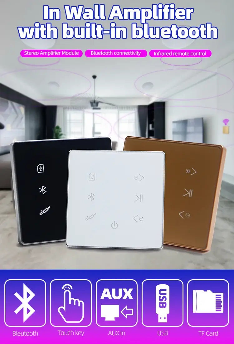 Low Price 86 Touch Screen Home Theater Systems Background Music Controller IPS USB,SD Card Bluetooth Wall Amplifier