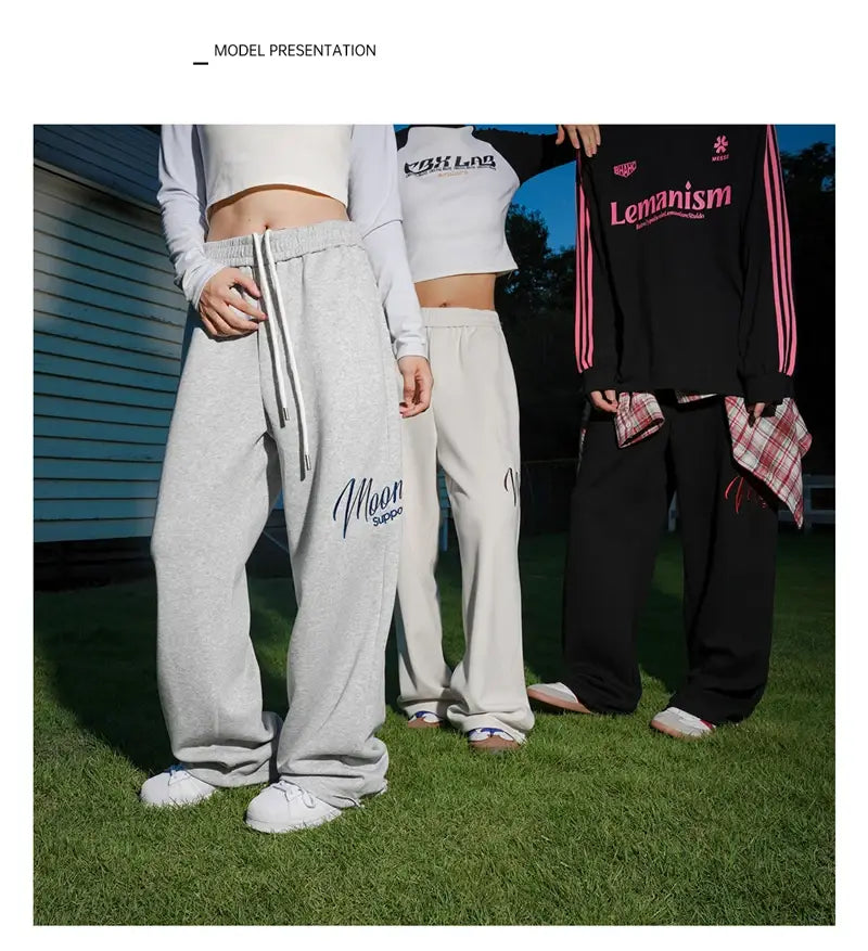 Men’s Hip Hop Fashion Letter Printed Wide Leg Pants 2025 Y2K Streetwear Baggy Straight Pantalones Hombre New Gym Sports Trousers