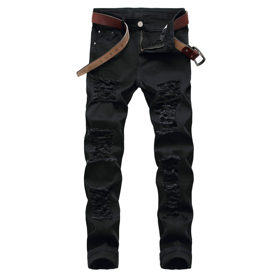 2026 New Men’s Casual Jeans Trendy Red Hip Hop Holes Slim Denim Pants Ripped Trousers Versatile Stretch Distressed Pants Male