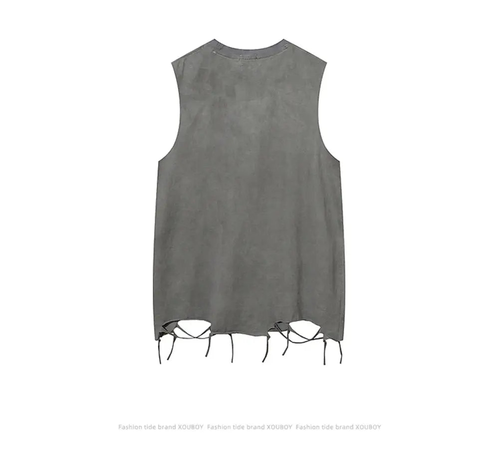 Hip Hop Fashion Tank Tops Men’s Graffiti Printed Necklace Sleeveless T-Shirt Ripped Hole Harajuku Dancing Tops Streetwear