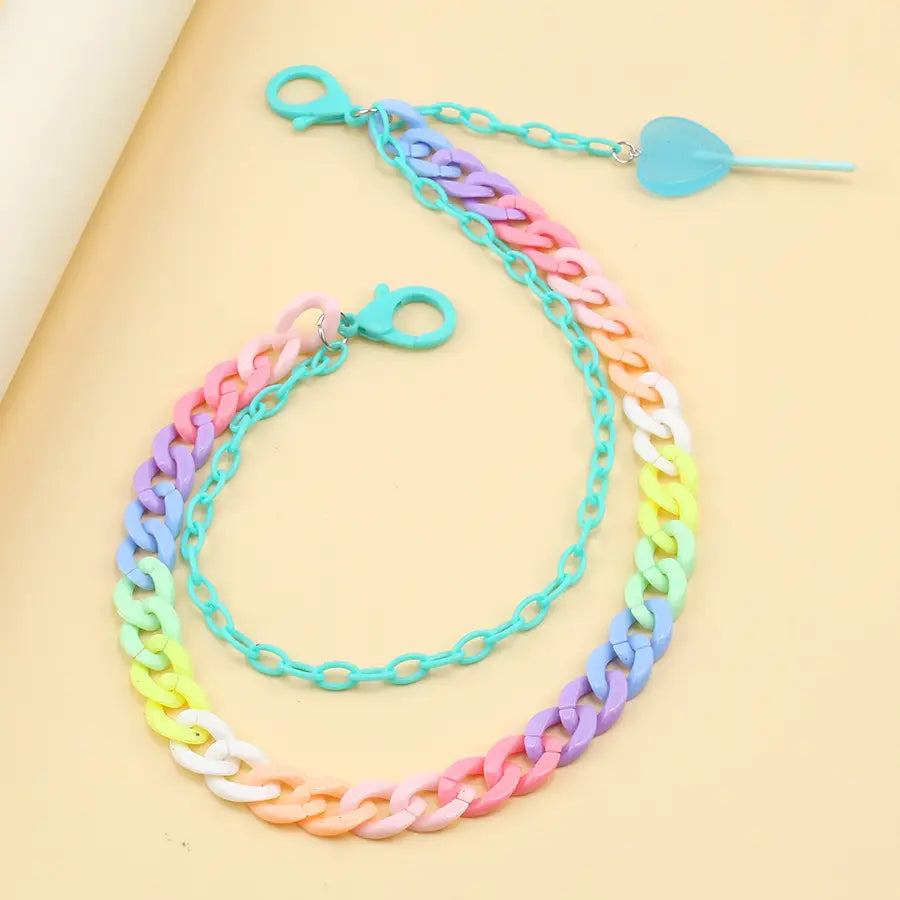 Hip Hop Rainbow Resin Chain Keychain Men Women Waist Chain Multicolor Acrylic Heart Lollipop Pants Trousers Chain Punk Jewelry
