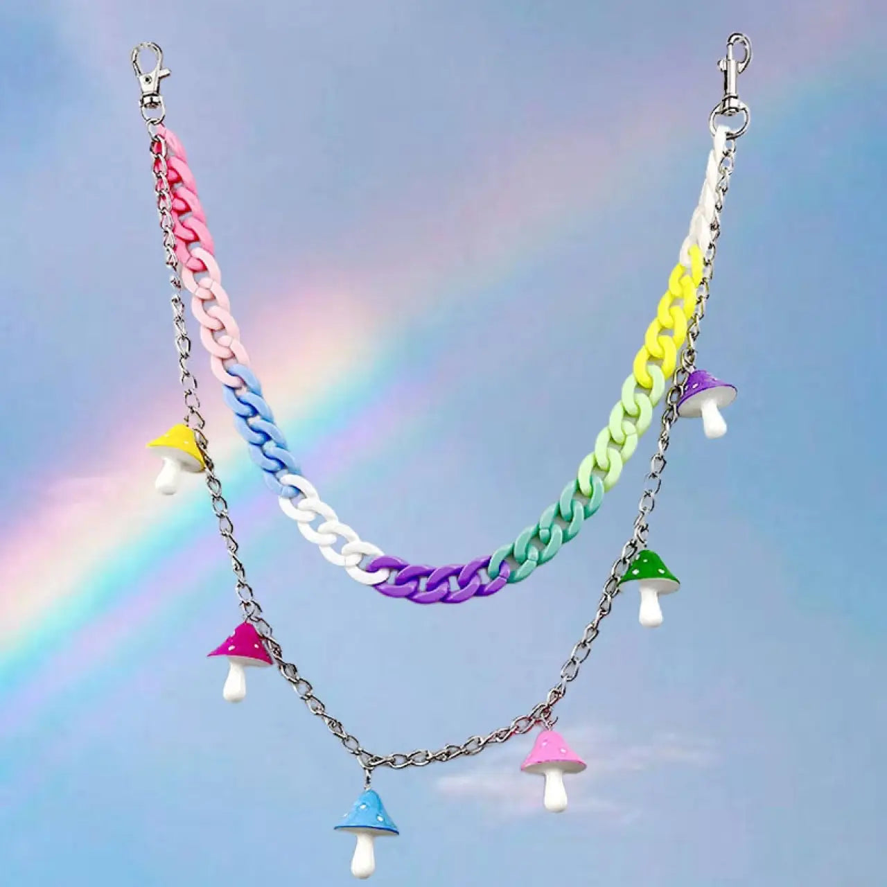 Bohemian Rainbow Resin Chain Keychains Men Women Hip Hop Waist Chain Multicolor Acrylic Flower Pants Trousers Chain Punk Jewelry