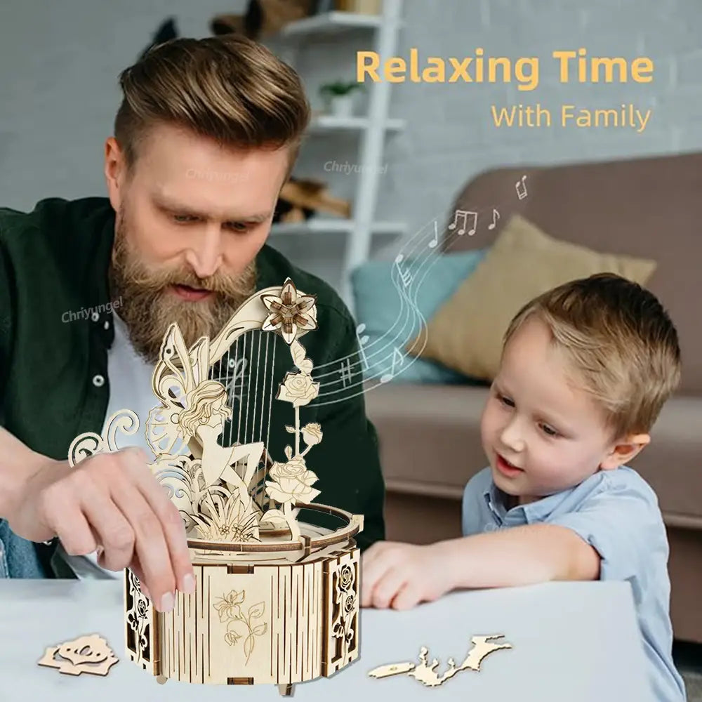 3D Wooden Puzzle Moon Star Model Music Box Building Kits Rotating Craft Decor Educational STEM Toy Gift for Adults Teens Kids