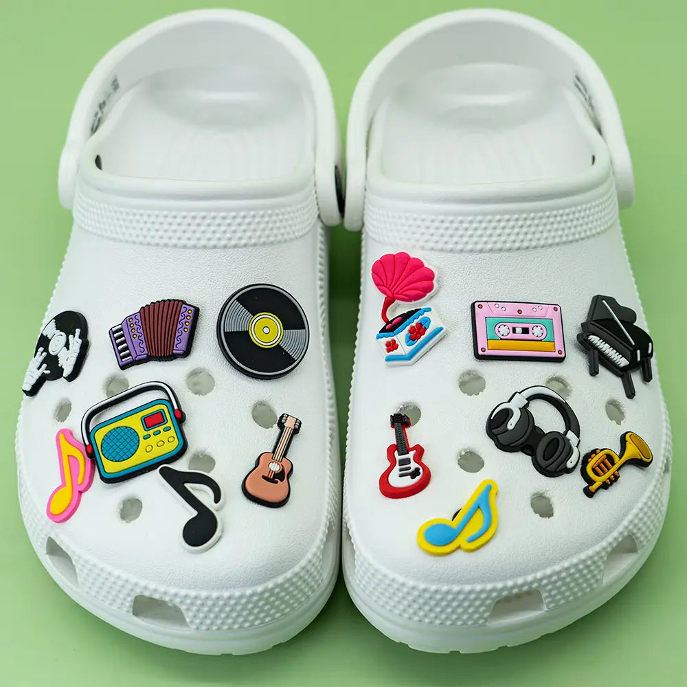1/20pcs Musical Instruments Pins for Men Women Kids Piano Guitar CD Shoe Charms Shoe Accessories Decorations Buckles Ornament