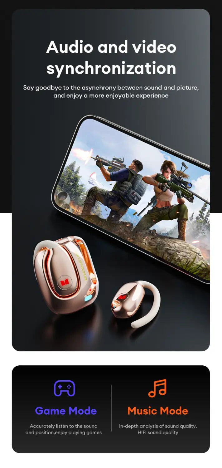 Choice Monster MQO22 New OWS Bluetooth 5.4 Headphones HIFI Sound Quality Stereo Music Gaming Headset Waterproof Sports Earbuds