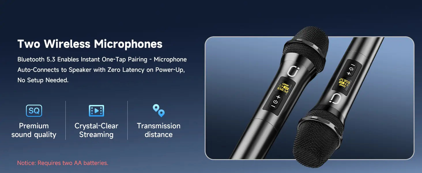 Karaoke Machine Portable Bluetooth 5.3 Speaker with 2 Wireless Microphones for Adults Supports TWS/TF Card/USB/AUX/Live