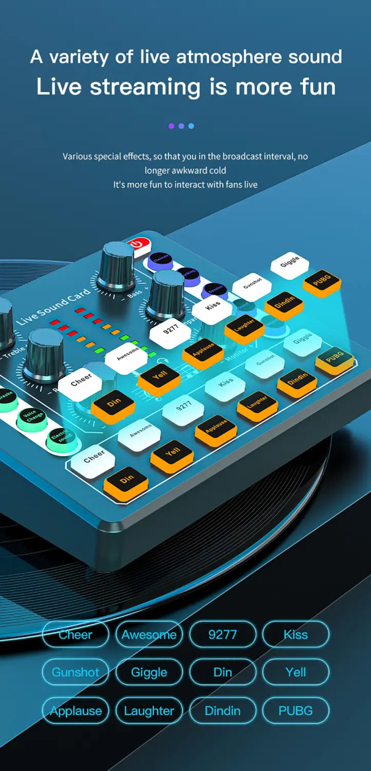 Live Sound Card Studio Record Professional Soundcard Bluetooth Microphone Mixer Voice Changer Live Streaming Audio Mixer Karaoke