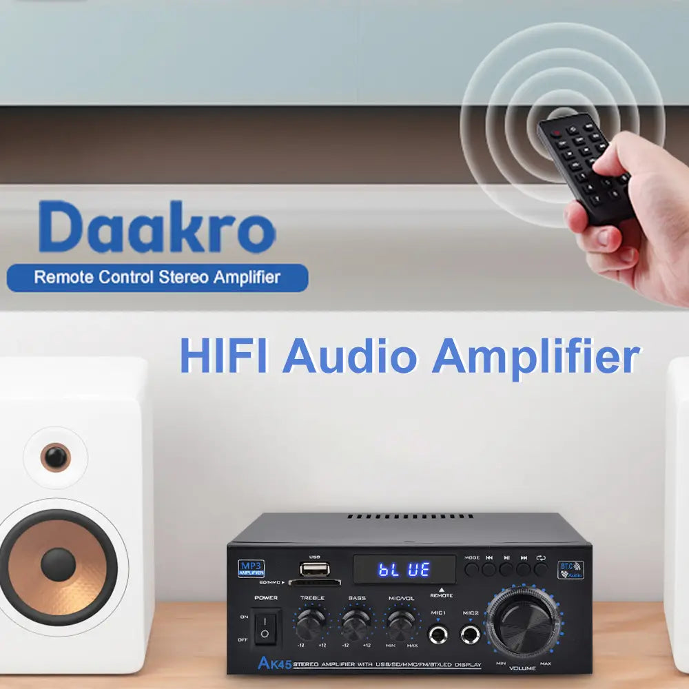 Channel 2.0 Surround Sound HiFi Digital Amplifier AK45 Bluetooth MP3 AMP Support 90V-240V for Home Car MAX 300W*2 for Speakers