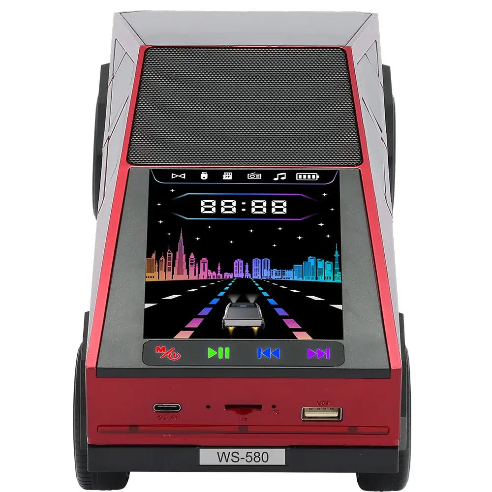 WS-580 Wireless Bluetooth Speaker in Car Shaped with Display Screen HIFI Stereo Surround Desktop Computer Boombox TF USB TWS