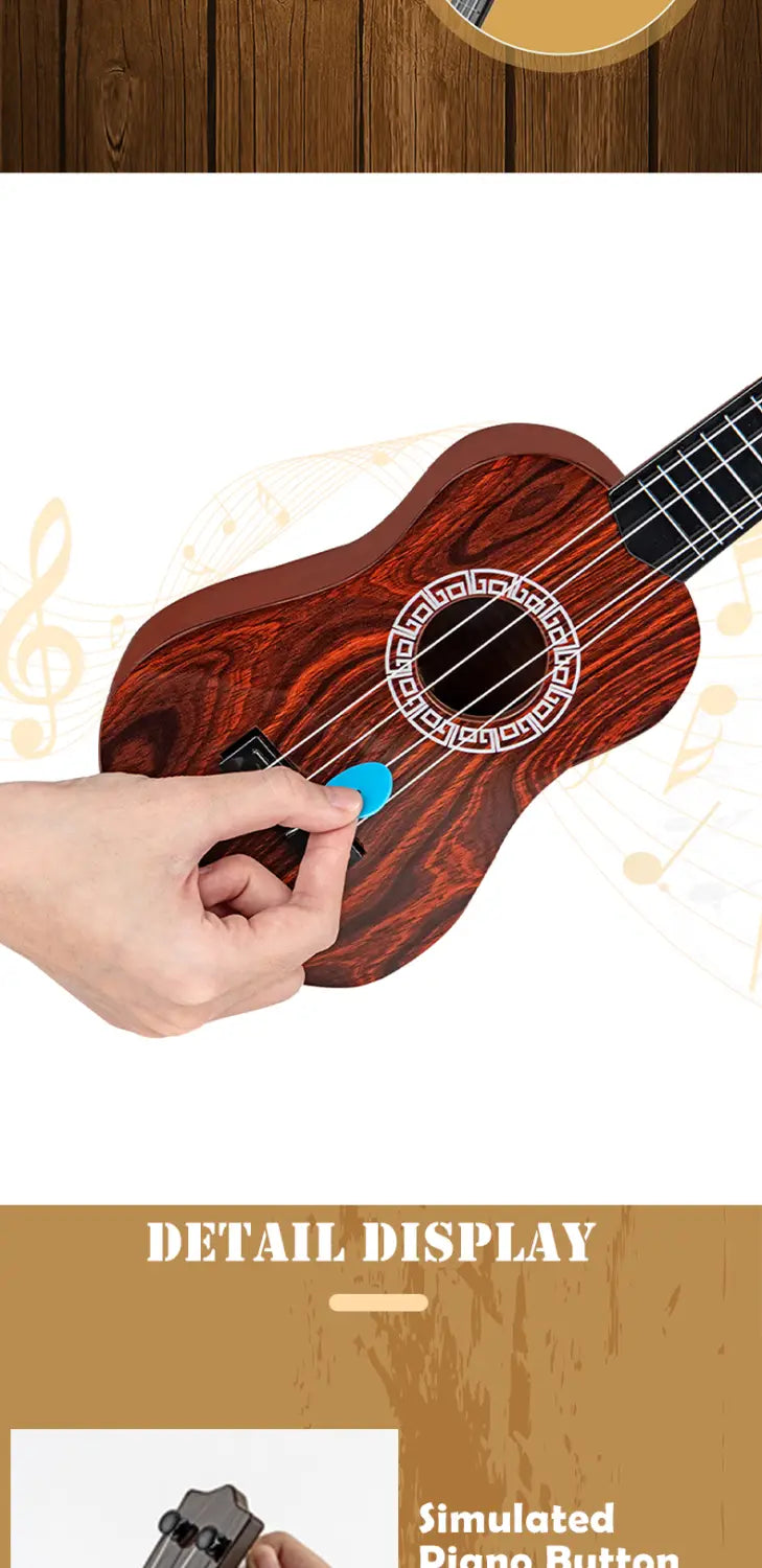 Toy Ukulele Classical Guitar Musical Instrument Kids Play Early Educational Learning Adjustable Atrings with Paddles 2 Colors