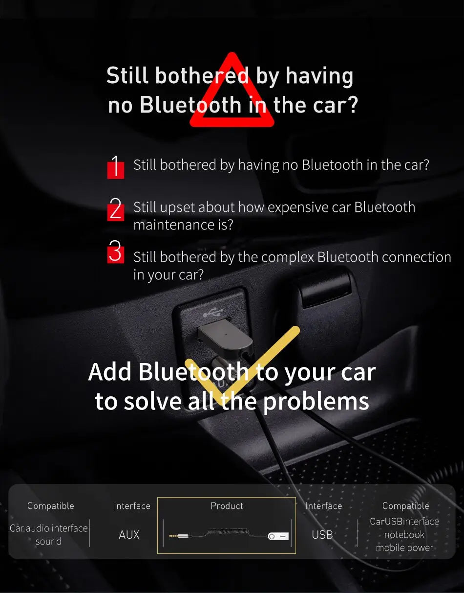 Baseus BA01 Aux USB Bluetooth Adapter Dongle Cable For Car 3.5mm Jack Aux Bluetooth 5.0 Receiver Speaker Audio Music Receiver