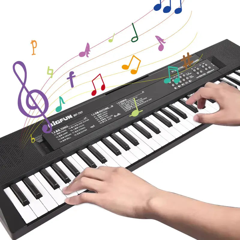 61 Key Mini Electronic Piano 8 Tones Rhythms Microphone Recording Dual Power Portable Keyboard for Beginners Kids