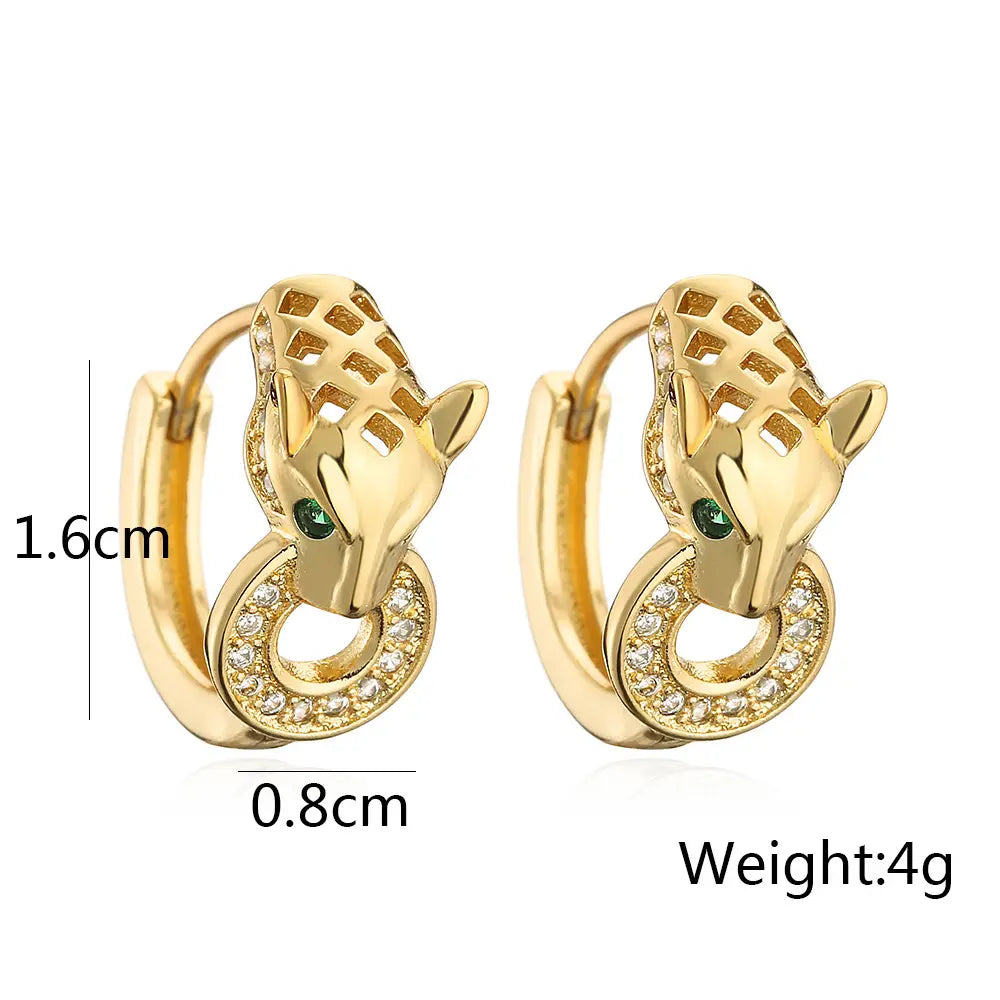Hip-hop High Quality Leopard Hoop Earrings For Women/Girls Stainless Steel With AAA CZ Stone Row,Elegant Jewelry