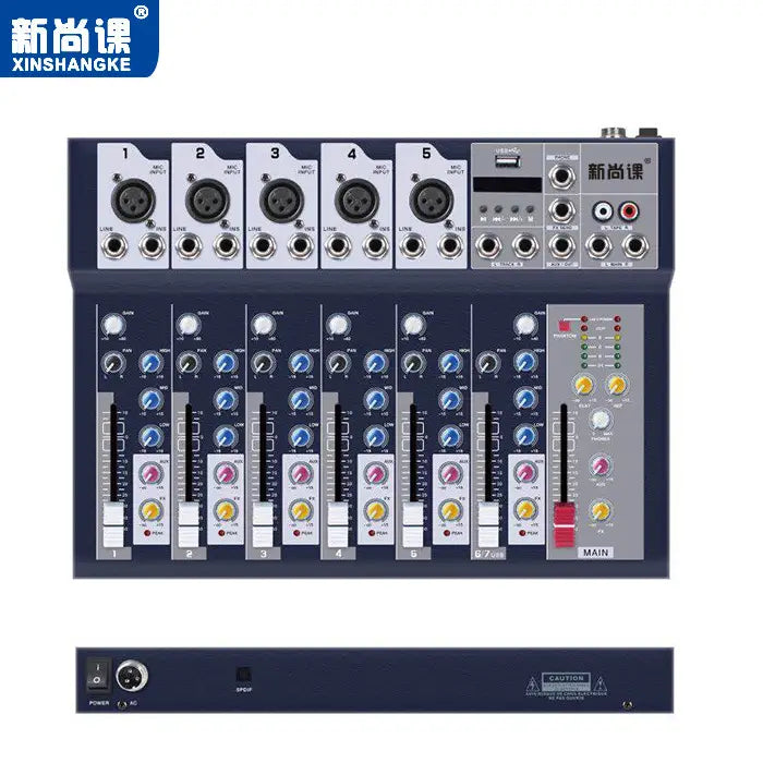 Portable Audio Mixer Systerm 2/4/5/6/7 Channel Bluetooth USB Flash Drive Recording Sound Card Live Broadcast Amplifier Mixer