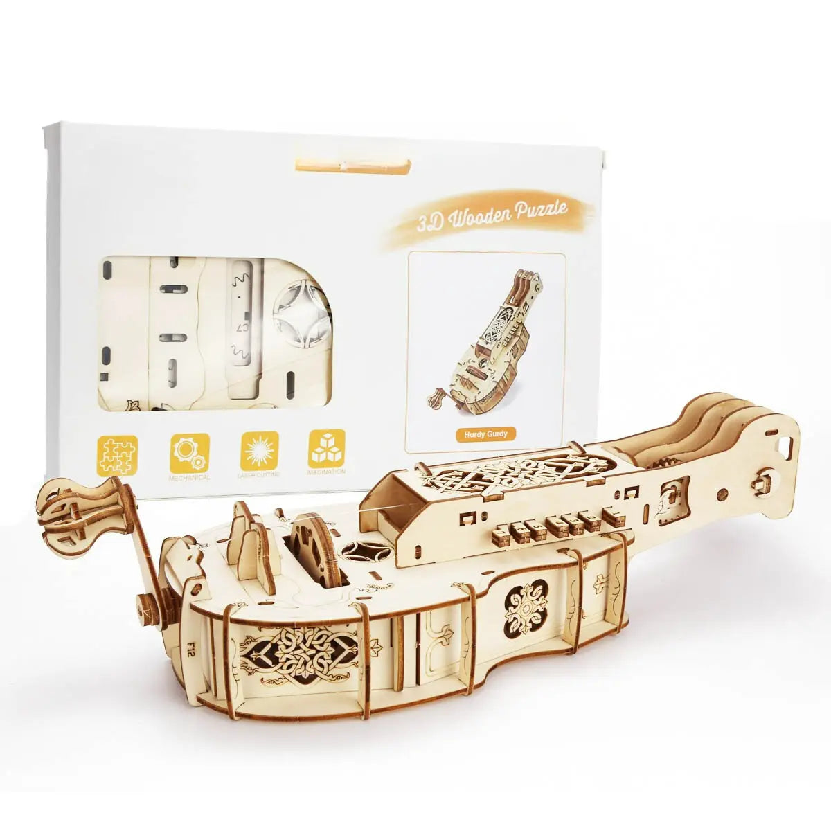 Wooden Mechanical Transmission Model Assembly Toy Handcrafted DIY Hand-Cranked Organ Musical Instrument Gift