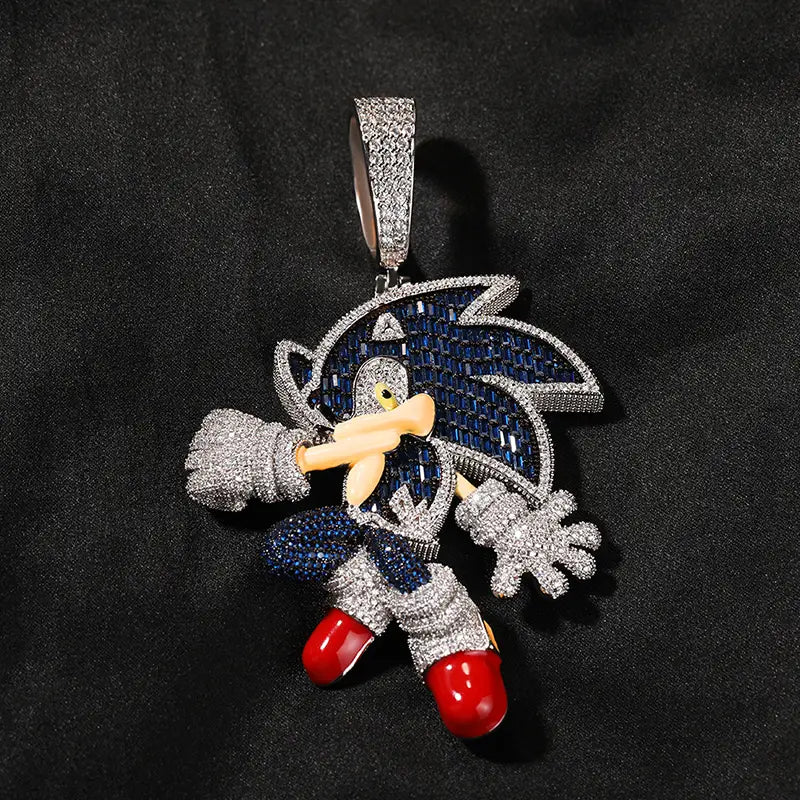 Hip Hop 5A+ CZ Stone Paved Bling Iced Out Cartoon Characters Pendants Necklaces for Men Rapper Jewelry Blue Red Silver Color