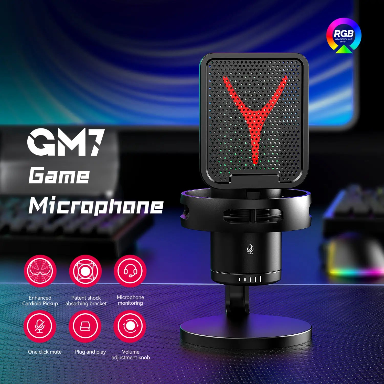 Computer Professional Gaming Condenser Microphone Karaoke Mic PC Laptop USB Wired Live Streaming Podcast Studio Mike Kit Gamer