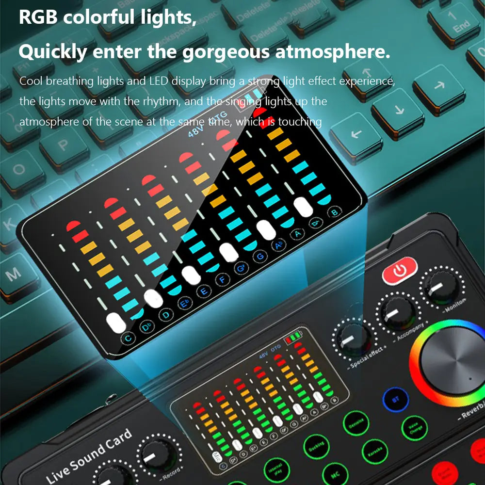 Live Sound Card Studio Record Professional Soundcard Bluetooth Microphone Mixer Voice Changer Live Streaming Audio Mixer Karaoke