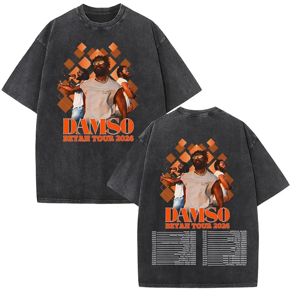 Fashion Hip Hop Short Sleeve O-Neck T Shirts Vintage Washed Rapper Damso Beyah Same Style T-shirts Men Women Clothing Streetwear