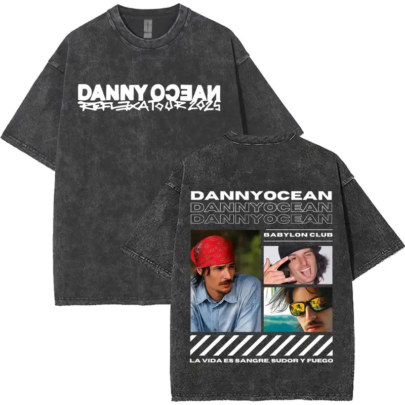 Rapper Danny Ocean Harajuku Letters Print Merch Vintage Washed T-Shirt Mens Hip Hop Crewneck Casual Y2K Tshirts Unisex Teenagers