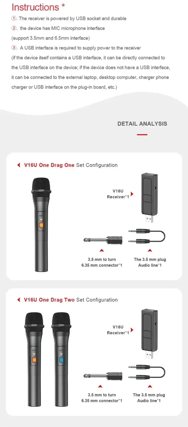 Wireless Microphone System Kits USB Receiver Handheld Karaoke Speaker Micro Phone Home Party Smart TV Speakers Singing Mic