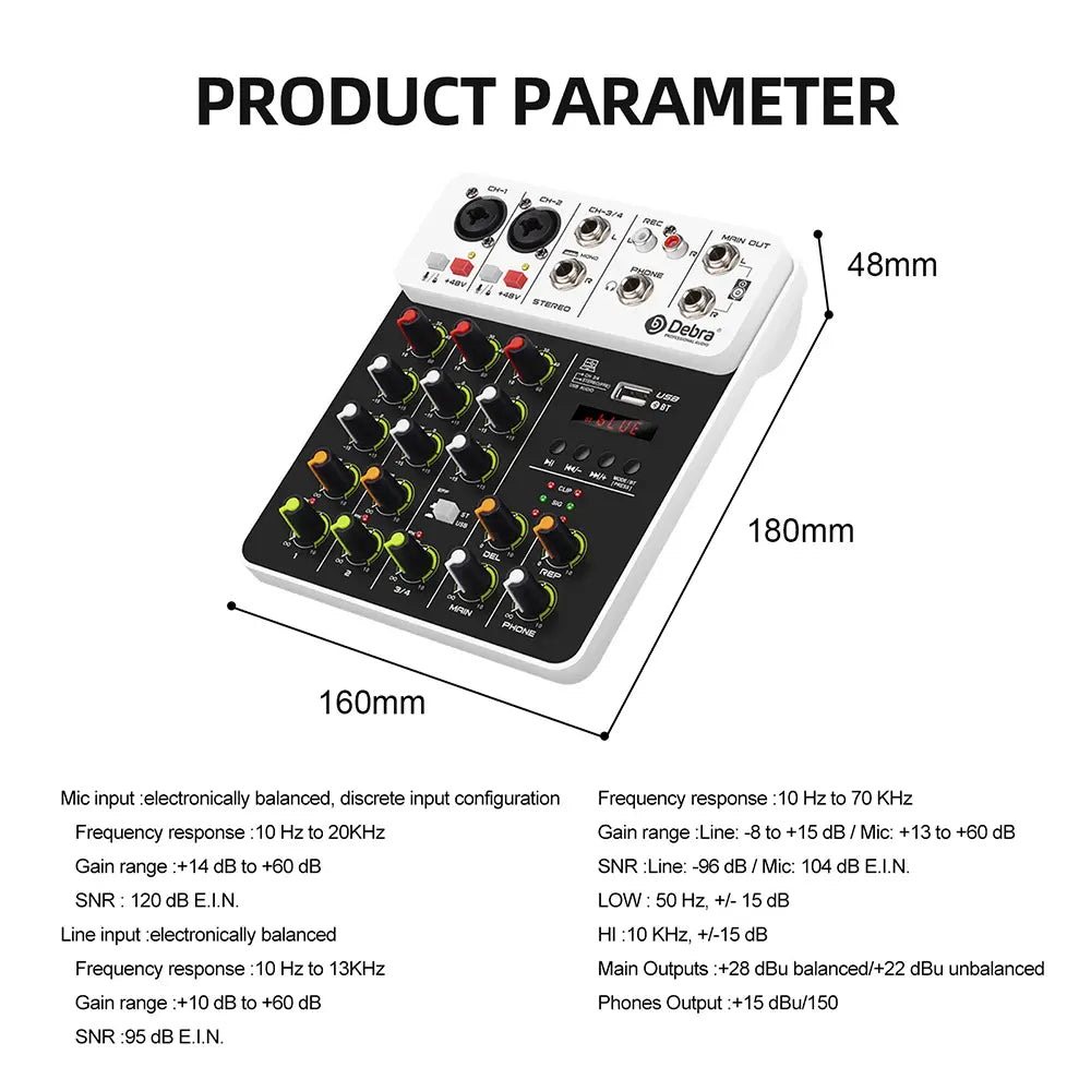 4/8 Channel Audio Mixer DJ Controller Sound Mixing Console With Bluetooth Phantom Power Delay Repaeat Effect For PC Recording