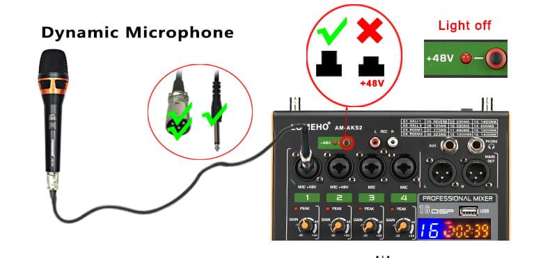 Professional 4 Channel Audio Mixer with UHF Wireless Microphone USB Bluetooth Karaoke System Sound Mixing Console LOMEHO AM-AKS2