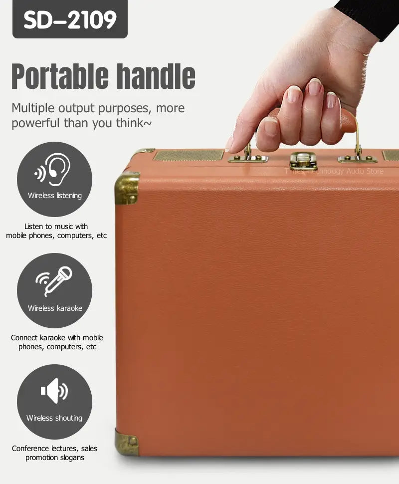 Retro High-quality Bluetooth Speaker Wireless Portable Home Theater KTV Outdoor Suitcase Karaoke Microphone Speakers SD2109