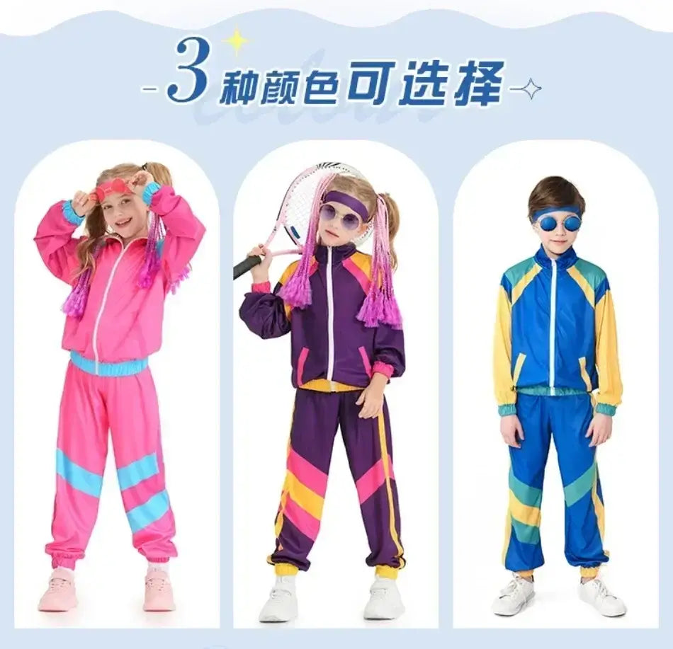 Hippie Fantasia 80s 90s Costume for Kids Children Disco Party Cosplay Disguise Boys Girls Carnival Vintage Rock Clothes Hip-Hop
