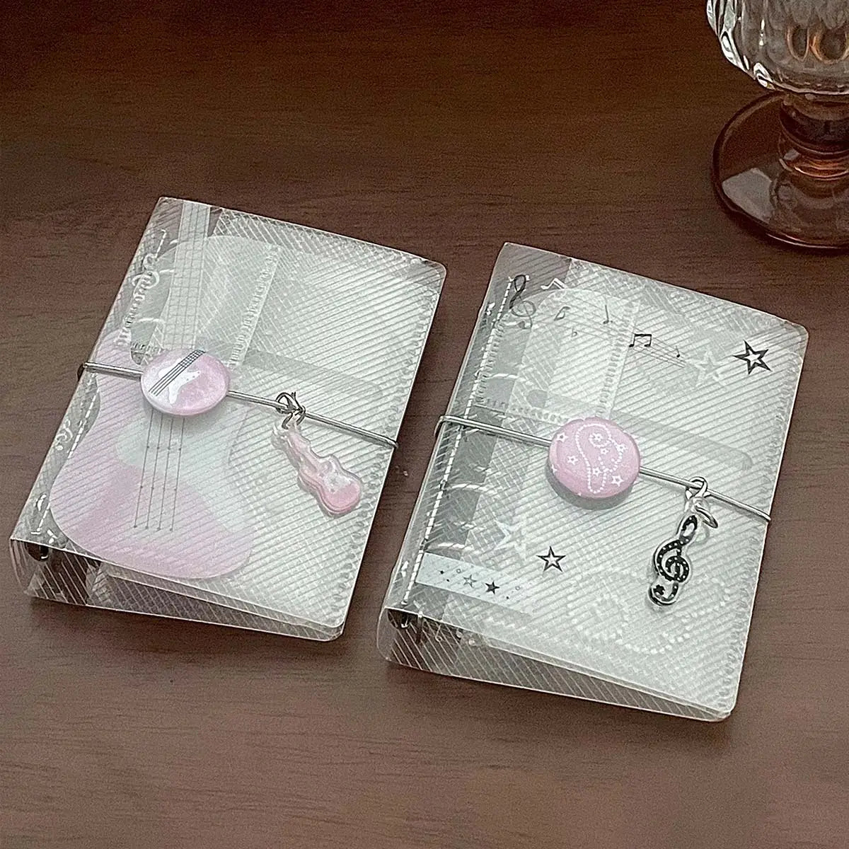 Music Theme M5 Binder Notebook Scrapbook PP Twill Tri-Fold with Tie Closure Photo Album Card Organizer Portable Planner