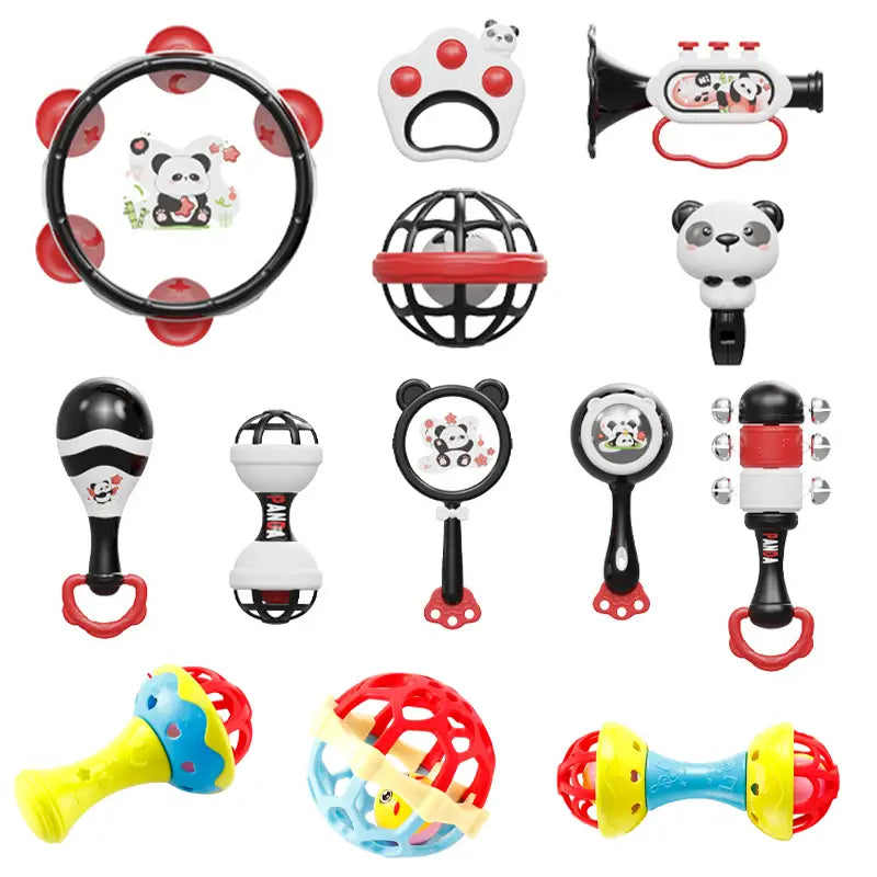 Montessori Music Instruments Toy Baby Dental Gum Sand Hammer Hand Bell Early Visual Stimulation Sensory Instrument Education Toy