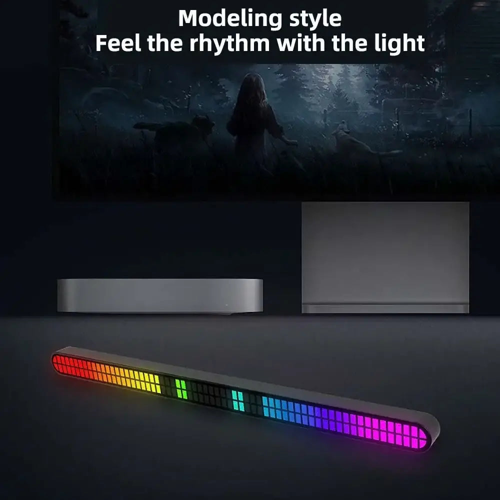 30CM Double-row 64bit RGB PickUp LED Bar Voice Controlled Light Rechargeable Magnetic Music Rhythm Light Car Atmosphere Lighting