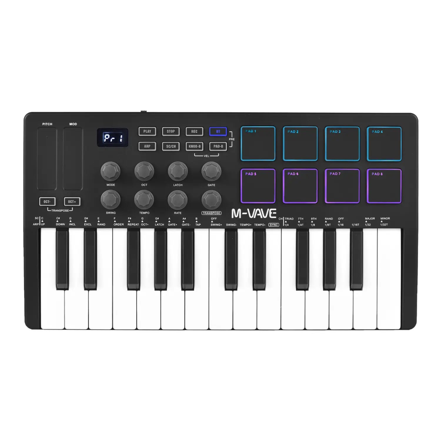 M-VAVE 25-Key MIDI Control Keyboard Mini Portable USB with 25 Velocity Sensitive Keys 8 RGB Backlit Pads 8 Knobs MIDI Keyboard