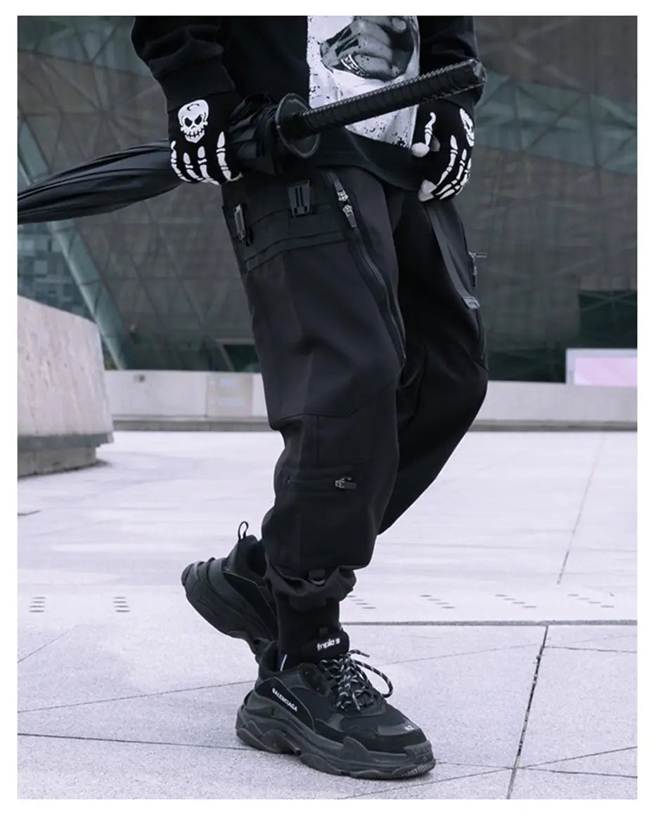 Hip Hop Tactical Cargo Pants Men Zipper Joggers Trousers 2023 Spring Functional Elastic Waist Fahsion Streetwear Pant