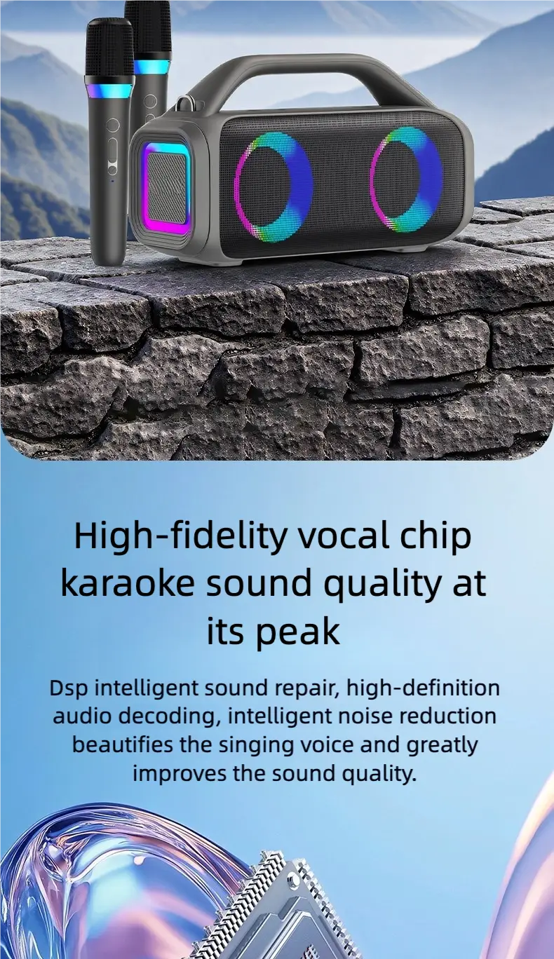 Karaoke Machine for Adults Portable Bluetooth Speaker with 2 Wireless Microphones Portable PA System with Disco Lights