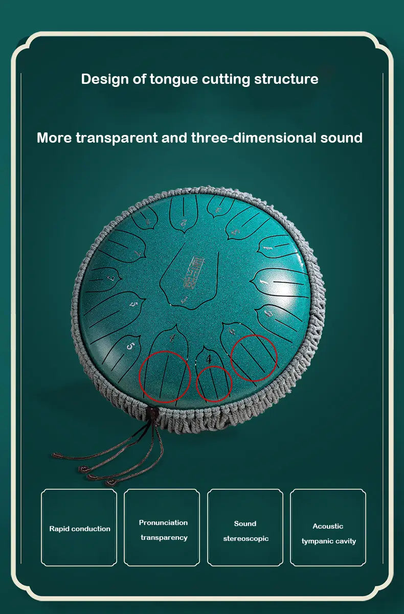 Hluru Music Drum 13 Inch 15 Notes Glucophone Steel Tongue Drum 15 Notes D Tone Ethereal Drum Percussion Musical Instruments
