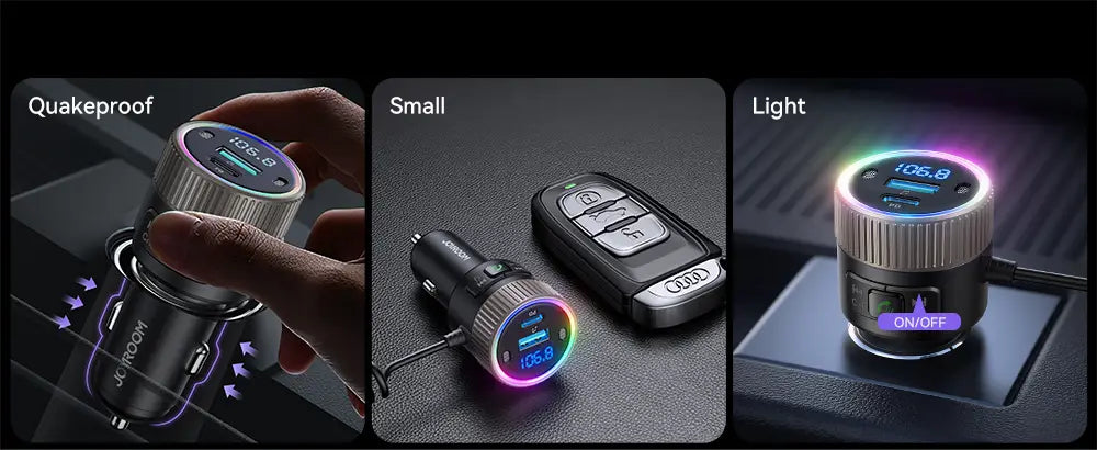 JOYROOM 60W Bluetooth 5.4 FM Transmitter PD QC 3.0 Super Fast Car Charger Dual Mics HiFi Deep Sound USB C Car Charging Adapter