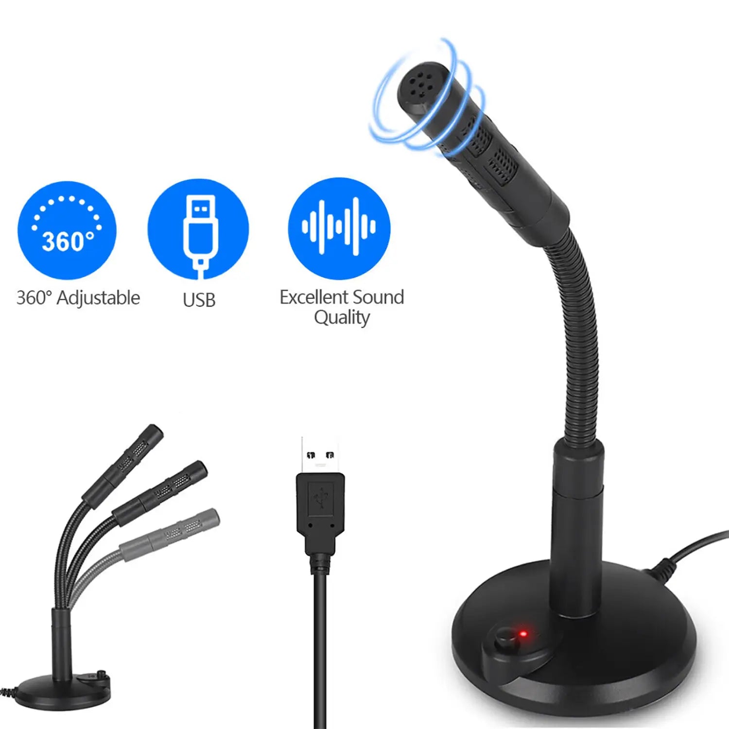USB Desktop Microphone Plug & Play Omnidirectional PC Laptop Computer Mic For Computer Gaming Recording Chatting Singing Meeting