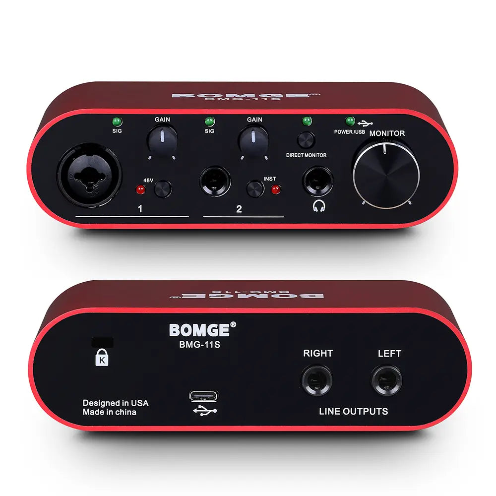 BOMGE BMG-11S Audio Interface 24-bit/192kHz Professional Sound Card And Monitor Headphones Amplifier Are Used For Live Recording