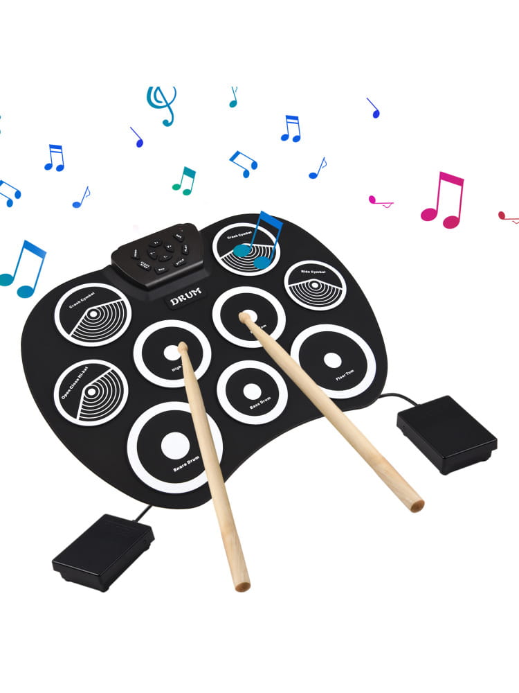 Electronic Drum Set Hand-rolled Drum 9-pad MIDI Interface Supports DTX Games Portable Drum Set Gifts with Drumsticks Pedals