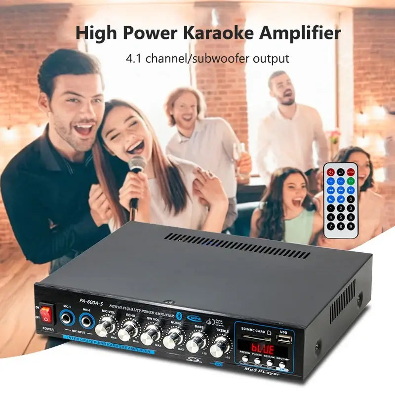 High Power Professional Hifi Bluetooth Amplifier 4.1 Channel Surround Sound FM USB Remote Control 800W Home Car Amplifier Stereo