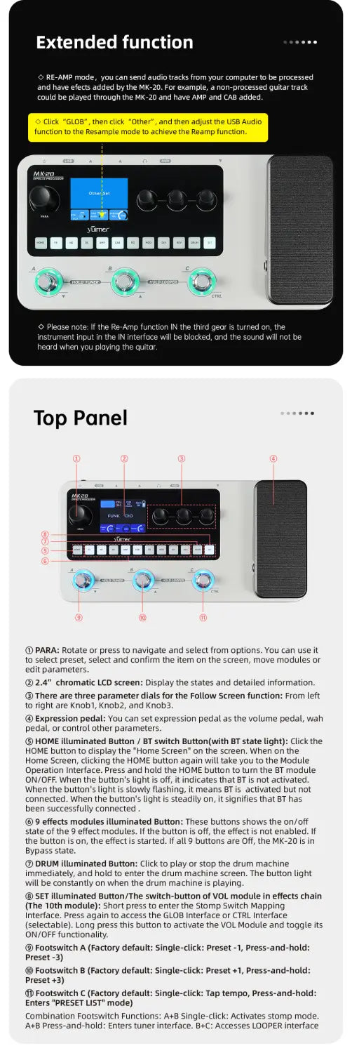 Yuimer MK-20 Multi-Effects Processor Pedal with Drum Machine Tuner and Looper Pedal USB Audio/for Guitar/Bass