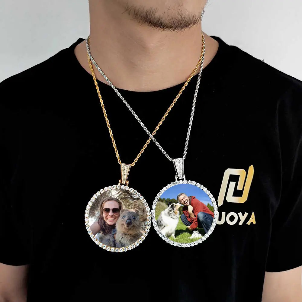Custom Made Big Photo Medallions 18k Gold Necklace Pendant Iced Out Cuban Men Hip Hop Picture Jewelry Gift Can Free Custom Logo