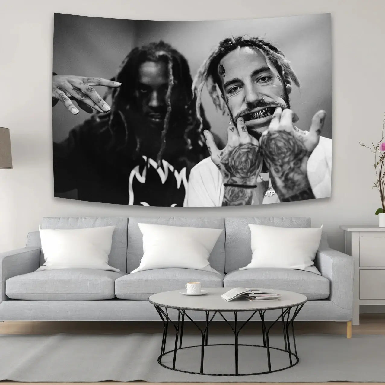 Hip-Hop Rapper Poster Tapestry Aesthetic Dark Style Home Decor Art Wall Hanging Tapestry Room Background Decorative Fans Gift