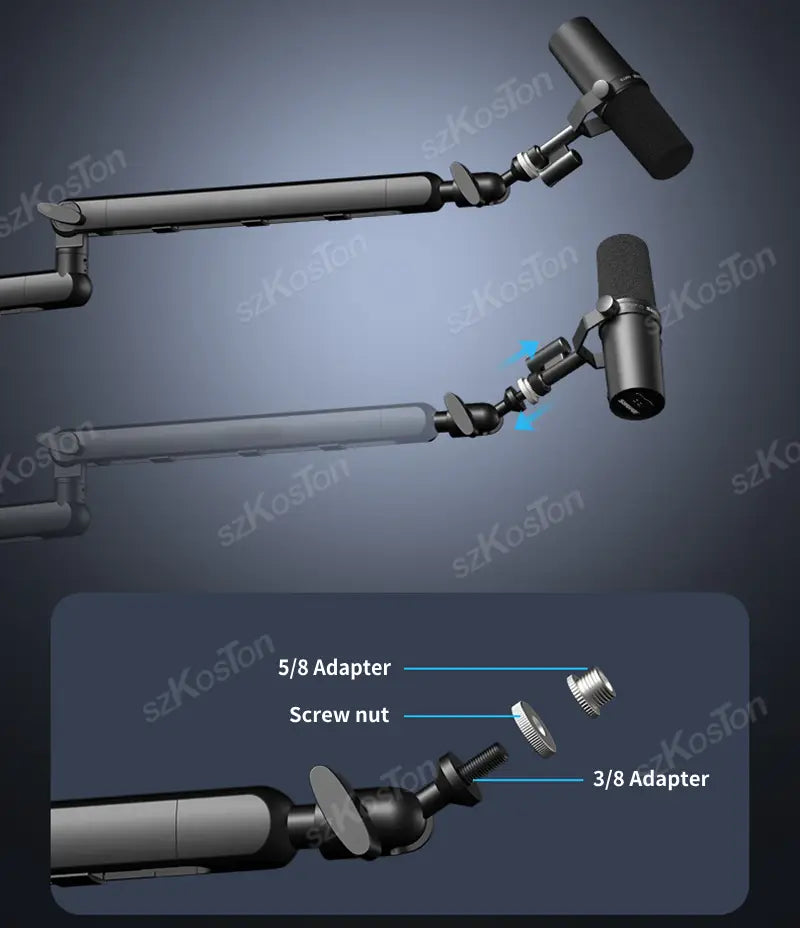 Professional Studio Low Profile Mic Arm with Extended Riser Cable Management Adjustable Microphone Stand for SM7B MV7 AM8 K688
