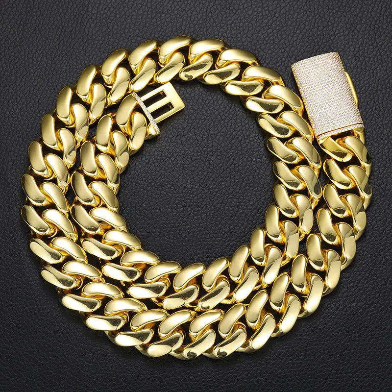 12-20mm wide Hip Hop Bling Iced Out Round Cuban Miami Link Chain Necklaces for Men Rapper Jewelry Gold Silver Color