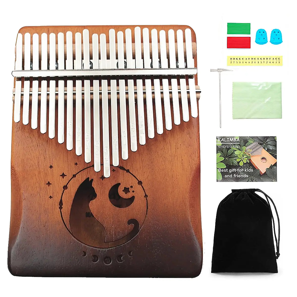 Miwayer 17/21 Keys Cat Kalimba Thumb Piano Mahogany Wood Beginner Musical Instrument with Bag & Tuning Kit