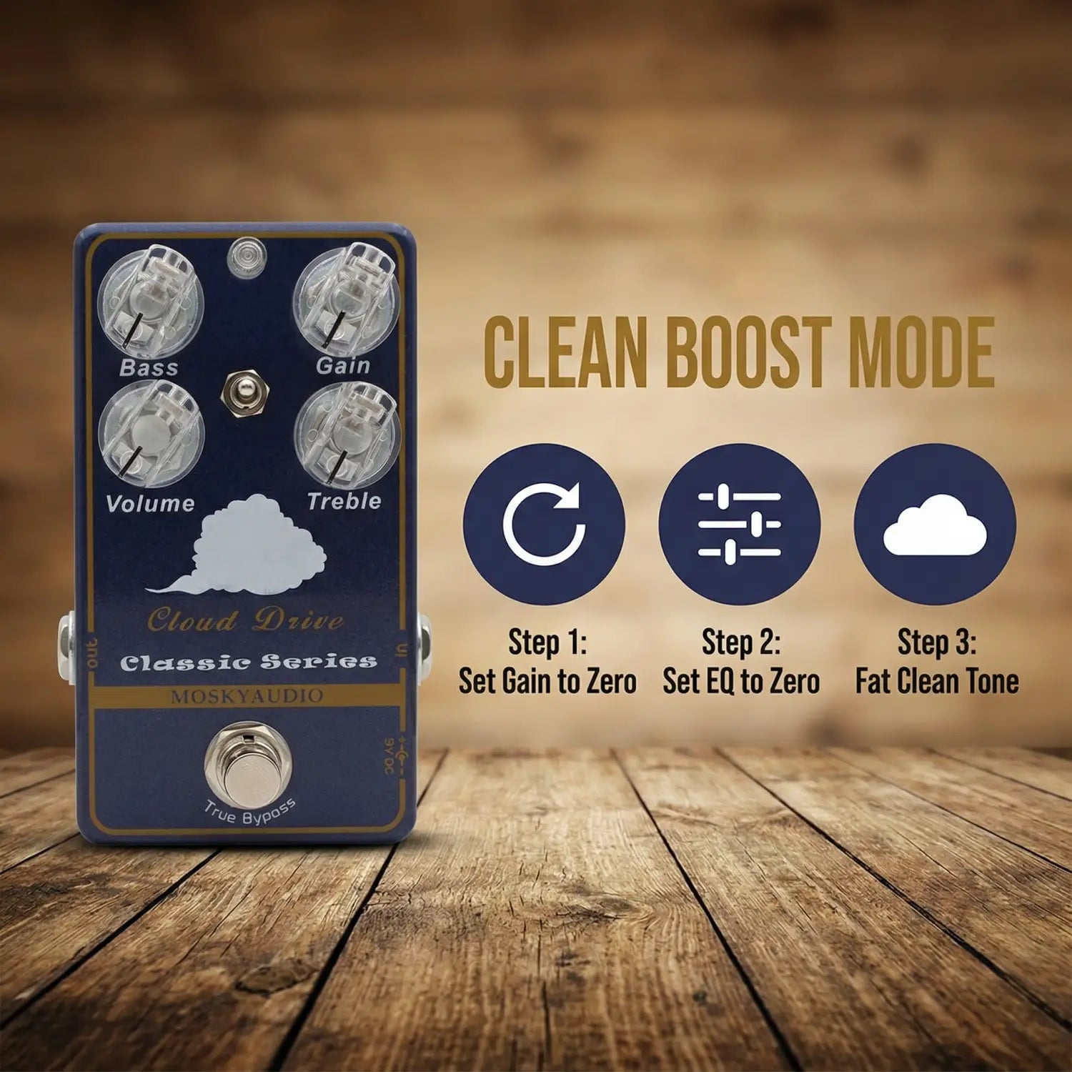 Moskyaudio Cloud Drive Classic Clean Overdrive Guitar Effect Pedal with Flexible Dual Band EQ Pre/Post Control for Guitar