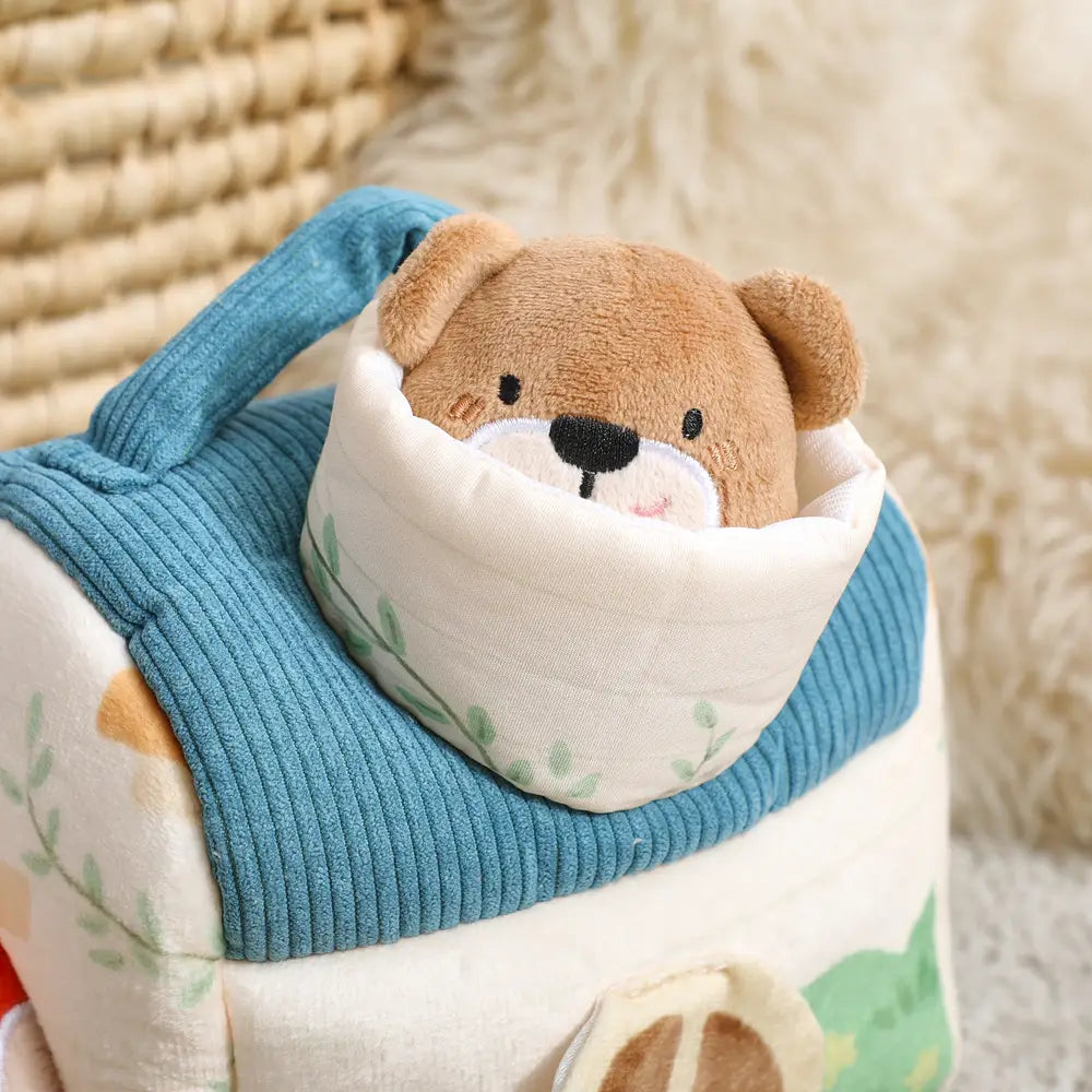 Baby Montessori Toy Plush Barn with Farm Animals Musical Touch Sensory Toys Portable Baby Farmhouse Cognition Toy for Infants